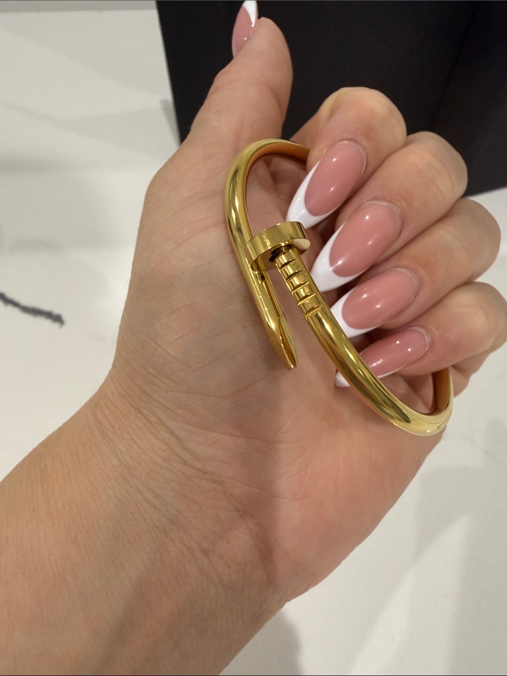 Gold Screw-Accent Bangle Bracelet Set - Designer Style - Picture 3 of 4